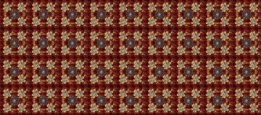 Kahverengi, kırmızı ve bej renklerde, altın elementlerle klasik, pürüzsüz desen. Raster illüstrasyonu.