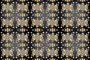 Altın desenli gri, bej ve nötr renklerde altın elementler. Lüks, kraliyet ve Viktorya dönemi konsepti. Raster klasik barok çiçeksiz altın desenli. Süsleme.