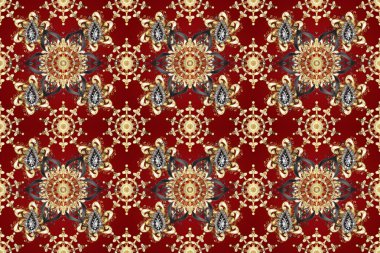 Kırmızı, bej ve kahverengi renklerde altın elementler. Barok tarzında kusursuz bir doğulu süsü. Geleneksel klasik raster altın pürüzsüz desen.