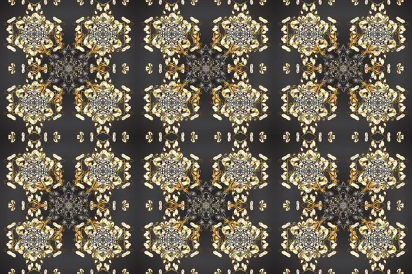 stock image Traditional classic golden raster pattern on gray, brown and beige colors with golden elements. Seamless oriental ornament in the style of baroque.