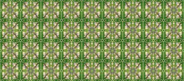 Dekoratif simetri arabesk. Raster illüstrasyonu. Doğum günü kartı, davetiye ya da afiş için iyidir. Yeşil üzerine altın, nötr ve bej renkler. Kusursuz ortaçağ çiçek desenleri..