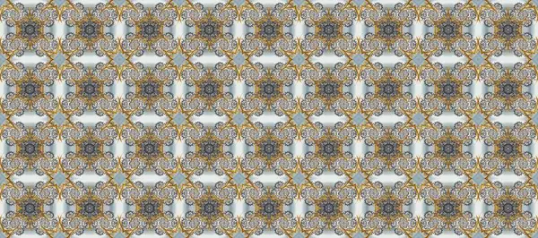 Klasik oryantal desen gri, bej ve kahverengi renkler üzerinde. Damask pürüzsüz süsü. Geleneksel raster ve altın desen.