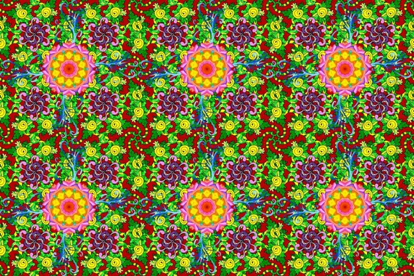 stock image It can be used on mug prints, baby apparels, wallpaper, wrapping boxes etc. Elegant, bright and seamless green, red and black flower pattern design.