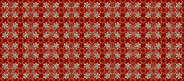 Dekoratif simetri arabesk. Raster illüstrasyonu. Kırmızı, kahverengi ve bej renklerde altın. Doğum günü kartı, davetiye ya da afiş için iyidir. Kusursuz ortaçağ çiçek desenleri..