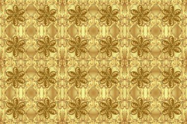 Kahverengi, bej ve nötr renklerde altın elementlerle kusursuz klasik desen. Noel, kar tanesi, yeni yıl 2025.