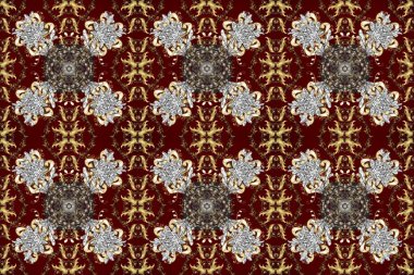 Kahverengi, bej ve nötr renklerde altın elementlerle kusursuz klasik desen. Noel, kar tanesi, yeni yıl 2025.