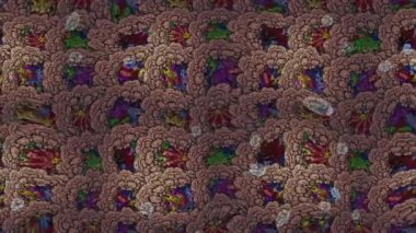 Renkli unsurlarla hareketli arka plan görüntüleri. Mandalas. Eski model. Video kaydı. Şablon. Döngü. Kusursuz..