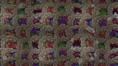 Renkli unsurlarla hareketli arka plan görüntüleri. Mandalas. Eski model. Video kaydı. Şablon. Döngü. Kusursuz..