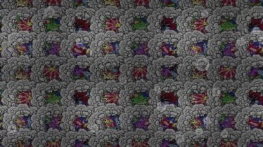 Renkli unsurlarla hareketli arka plan görüntüleri. Mandalas. Eski model. Video kaydı. Şablon. Döngü. Kusursuz..