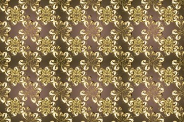 Çiçek süsü kumaş deseni, cam, çiçek desenli metal kahverengi, bej ve altın elementli nötr renkler. Klasik raster altın pürüzsüz desen.