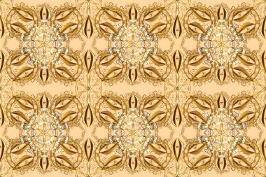 Süslü dekorasyon. Damask altın soyut çiçek deseni siyah, kahverengi ve bej renklerde. Raster illüstrasyonu.