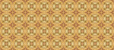 Raster illüstrasyonu. Altın elementlerle bej, kahverengi ve sarı renklerde kusursuz desen. Klasik klasik klasik arka plan. Kusursuz klasik raster altın desenli. Geleneksel oryantasyon süsü.