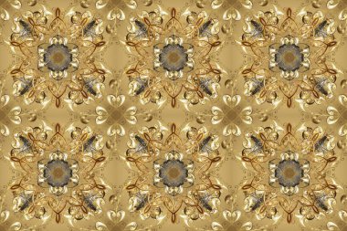Tarafsız, kahverengi ve bej renklerde altın desenli altın elementler. Raster geleneksel oryantasyon süsü. Kusursuz klasik altın desen.