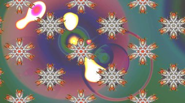 Yeşil, mavi ve gri renkli Asya tekstili. Raster illüstrasyonu. Kusursuz çiçek deseni.