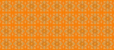Turuncu ve kahverengi renklerdeki altın desenli altın elementler. Düz elle çizilmiş klasik koleksiyon. Arkaplan, kumaş, altın duvar kağıdı. Raster altın pürüzsüz desen.