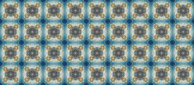 Antika altın tekrarlanabilir duvar kağıdı. Altın element mavi, gri ve nötr renklerde. Damask pürüzsüz yineleme kalıbı. Barok tarzında altın çiçekli süs..