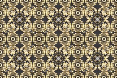 Klasik raster sarısı, kusursuz desen. Çiçek süsü kumaş deseni, cam, çiçek desenli metal mavi, kahverengi ve gri renkte altın elementler..