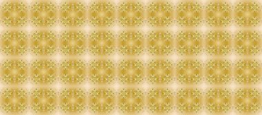 Kusursuz altın desenli bukleler. Doğu tarzı arabesk. Parlak dantel, stilize çiçekler. Hassas altın deseni açın. Bej rengi kusursuz, altın elementli sarı renkler. Raster..