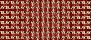 Raster illüstrasyonu. Kusursuz klasik raster altın desenli. Klasik klasik klasik arka plan. Kırmızı, bej ve kahverengi renklerde altın elementlerle kusursuz desen. Geleneksel oryantasyon süsü.