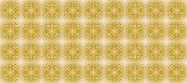 Kusursuz altın desenli bukleler. Doğu tarzı arabesk. Parlak dantel, stilize çiçekler. Hassas altın deseni açın. Bej rengi kusursuz, altın elementli sarı renkler. Raster..