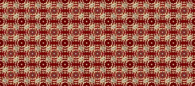 Raster illüstrasyonu. Kusursuz klasik raster altın desenli. Klasik klasik klasik arka plan. Kırmızı, bej ve kahverengi renklerde altın elementlerle kusursuz desen. Geleneksel oryantasyon süsü.