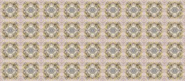 Raster illüstrasyonu. Tarafsız, bej ve gri renklerde, altın rengi soyut desenli çiçek deseni. Süsleme.