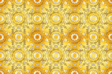 Klasik raster sarısı, kusursuz desen. Çiçek süsü kumaş deseni, cam, çiçek desenli metal mavi, kahverengi ve gri renkte altın elementler..