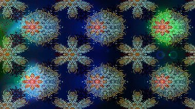 Raster illüstrasyonunda kusursuz çiçek deseni. Mavi, yeşil ve siyah renkte çiçekler. Renkli Bahar Temalı Kusursuz Arkaplan. Düz Çiçek Elementleri Tasarımı.