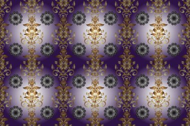 Tekrarlayan elementlerle kusursuz soyut arkaplan. Klasik raster şablonu. Mor, nötr, bej ve altın desenli.
