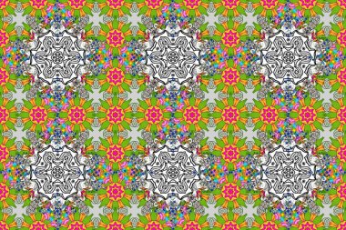 Güzel kumaş deseni. Renkli Yaz Temalı Kusursuz Arkaplan. Düz Çiçek Elementleri Tasarımı. Raster illüstrasyonunda trendsiz çiçek deseni.