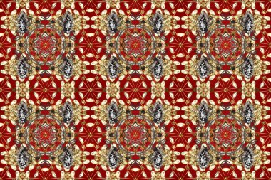 Kırmızı, kahverengi ve bej renklerde altın elementlerle klasik, pürüzsüz desen. Raster illüstrasyonu.