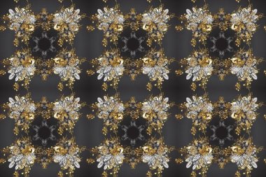 Süslü dekorasyon. Kahverengi, gri ve bej renklerdeki altın desenli altın elementler. Raster klasik barok çiçeksiz altın desenli. Lüks, kraliyet ve Viktorya dönemi konsepti.