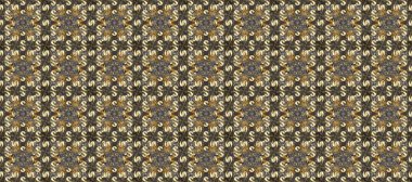 Raster geometrik arka plan. Altın rengi, kusursuz çizim. Gri, kahverengi ve bej renklerde, altın çiçekli altın desenler. Senin tasarımın için, duvar kağıdı..