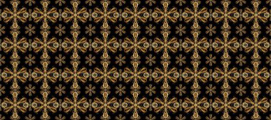 Klasik klasik klasik arka plan. Kusursuz klasik raster altın desenli. Siyah, kahverengi ve bej renklerde altın elementlerle kusursuz desen. Geleneksel oryantasyon süsü. Raster illüstrasyonu.