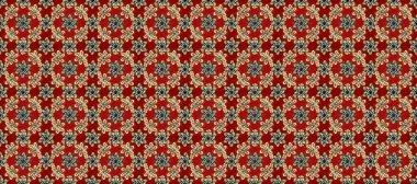 Raster illüstrasyonu. Süslü dekorasyon. Damask altın soyut çiçek kırmızı, kahverengi ve bej renklerde pürüzsüz desen.