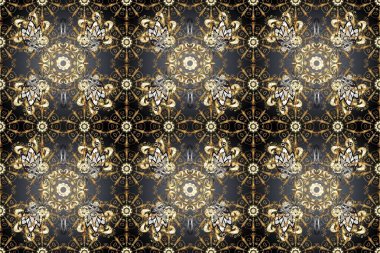 Raster illüstrasyonu. Gri, kahverengi ve bej renklerde altın elementlerle klasik, pürüzsüz desen.