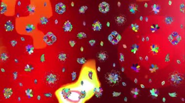 Renkli unsurlarla hareketli arka plan görüntüleri. Çiçekler. Eski model. Bayrak tarzı. Video kaydı. Şablon. Döngü. Kusursuz..