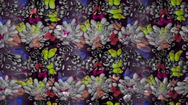 Renkli unsurlarla hareketli arka plan görüntüleri. Çiçekler. Eski model. Bayrak tarzı. Video kaydı. Şablon. Döngü. Kusursuz..