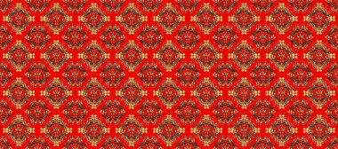 Barok tarzında duvar kağıdı tasarımı için kusursuz damaske deseni arkaplanı. Altın elementlerle siyah, kırmızı ve kahverengi renklerde altın desen. Süslü raster dekorasyonu.