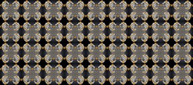 Doğu tarzı arabesk. Kusursuz altın desenli kıvrım. Hassas altın deseni açın. Parlak dantel, stilize çiçekler, şal desenli. Raster. Gri üzerinde kusursuz desen, altın elementli kahverengi renkler