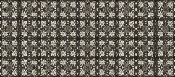 Raster geometrik arka plan. Altın rengi, kusursuz çizim. Gri, kahverengi ve bej renklerde, altın çiçekli altın desenler. Senin tasarımın için, duvar kağıdı..