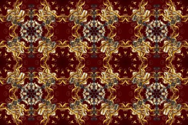 Kahverengi, kırmızı ve bej renklerde altın desenli altın elementler. Geleneksel oryantasyon süsü. Kusursuz klasik altın desen.