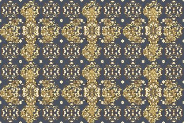 Altın elementlerle mavi ve kahverengi renklerde altın desen. Doğulu süsü. Kusursuz altın desen.