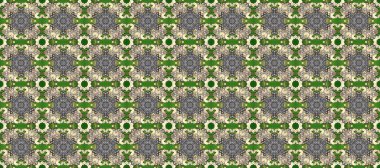 Altın şablon. Gri, yeşil ve bej renklerin kraliyet retro 'su. Kart, duvar kağıdı, ambalaj ve tekstil için klasik tasarım. Raster illüstrasyonu. Klasik çiçek dokusu. Kusursuz desenli altın elementler.