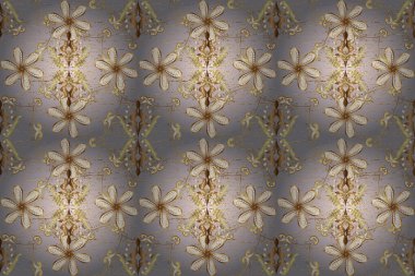 Doğum günü kartı, davetiye ya da afiş için iyidir. Raster illüstrasyonu. Ortaçağ çiçek desenleri. Dekoratif simetri arabesk. Tarafsız, bej ve gri renklerde altın.