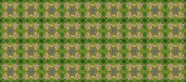 Altın desenli yeşil, kahverengi ve bej renklerde altın elementler. Süslü raster dekorasyonu. Barok tarzında duvar kağıdı tasarımı için kusursuz damaske deseni arkaplanı.