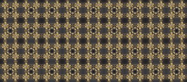 Tekrarlayan elementlerle kusursuz soyut arkaplan. Klasik raster şablonu. Gri, kahverengi, bej ve altın desenli.