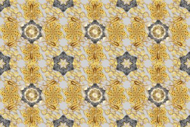 Raster klasik barok çiçeksiz altın desenli. Gri ve sarı renklerdeki altın desenli altın elementler. Süslü dekorasyon. Lüks, kraliyet ve Viktorya dönemi konsepti.