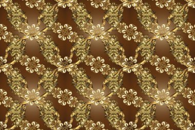 Kahverengi, bej ve nötr renklerde altın desenli altın elementler. Raster oryantal süs. Kusursuz altın desen.