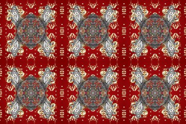 Raster illüstrasyonu. Altın şablon. Klasik çiçek dokusu. Kusursuz desenli altın elementler. Kart, duvar kağıdı, ambalaj ve tekstil için klasik tasarım. Kırmızı, gri ve kahverengi renklerin kraliyet retro 'su.